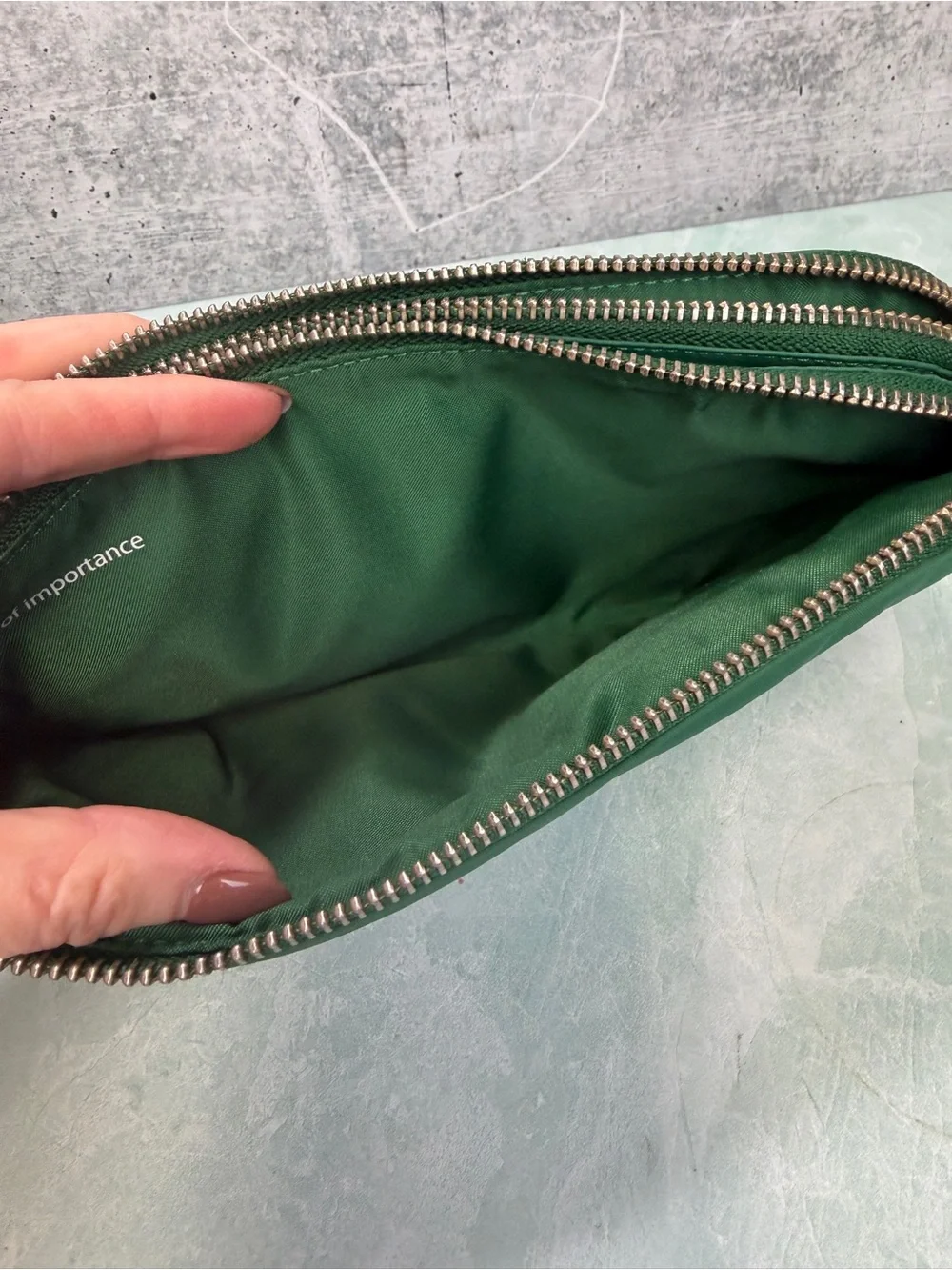 Lululemon Now and Always Pouch Puffy in green Wristlet Double Zipper